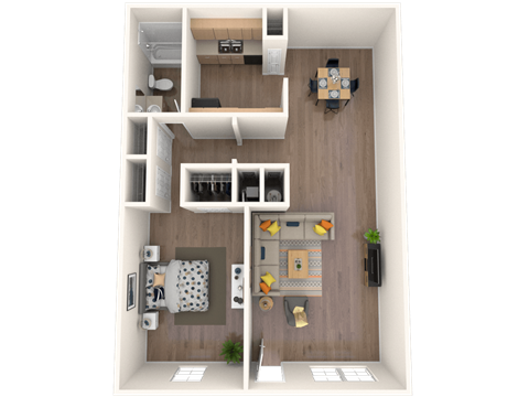 Floor plan for 1 bed, 1 bath, 810 sqft